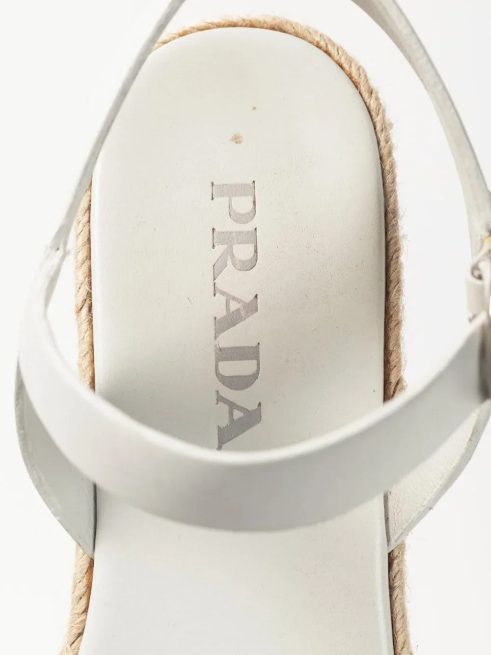 Prada Bianco Vitello Montana Leather Espadrille Wedge Sandals - Picture 9 of 10